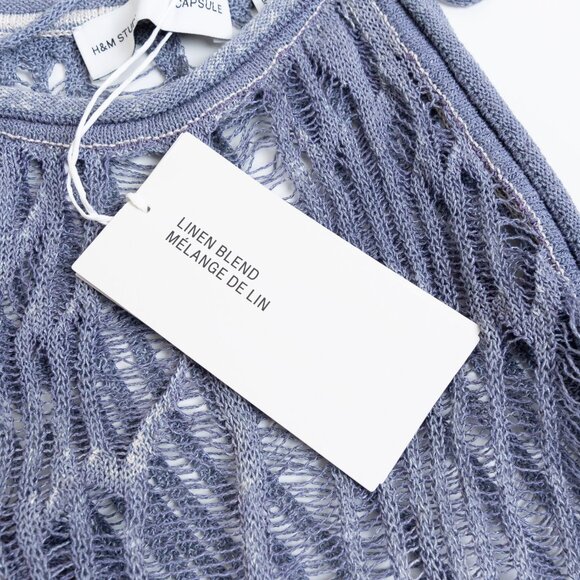 Hm Studio Collection Tie Strap Knitted Top Linen Blend Dusty Blue Large - Picture 11 of 14